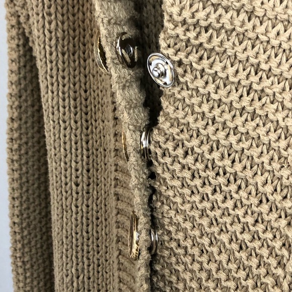 Sister Size Medium Tan Brown Knit Duster Cardigan Wooden Snap Button Closure - Picture 3 of 7